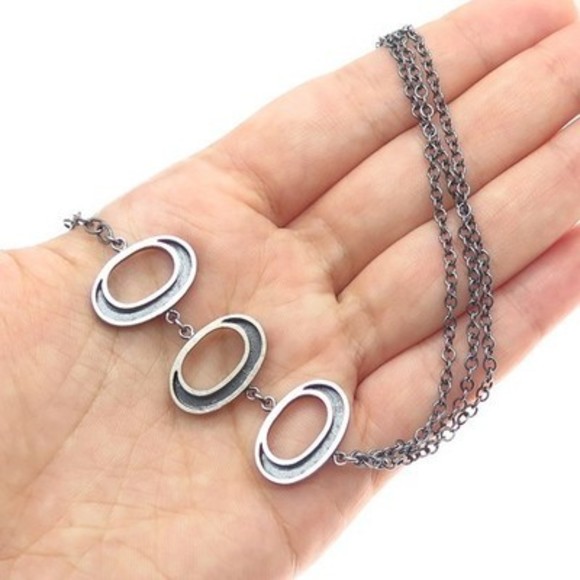 BREE 925 Sterling Silver Vintage Modernist Oxidized Cable Chain Necklace 26